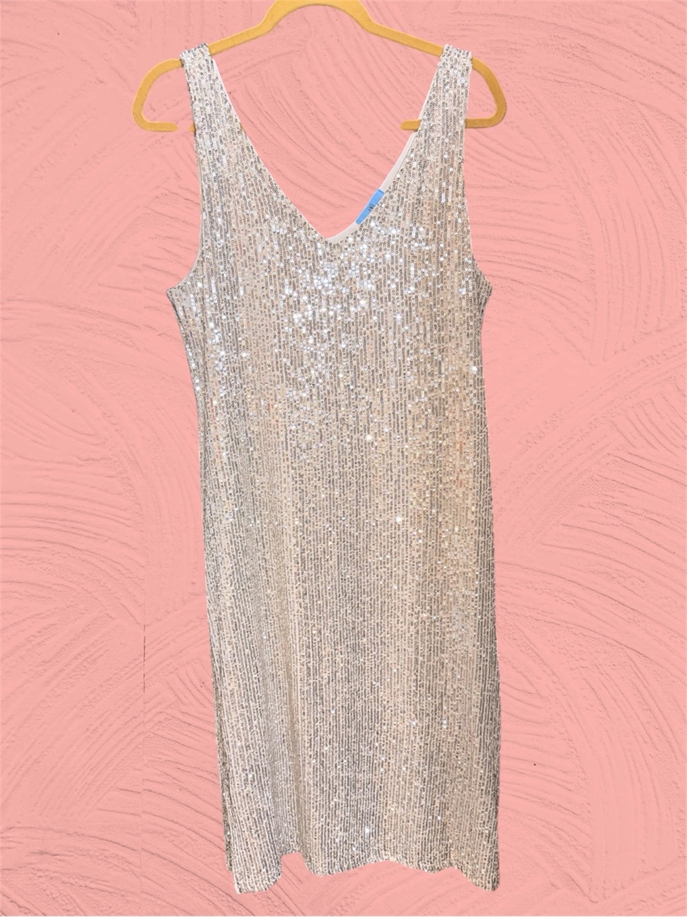 Large CeCe Sequin Dress Slits Cocktail Bodycon Silver Sleeveless Cruise Sparkles